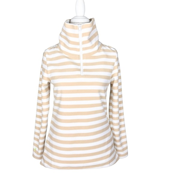 NWOT Dudley Stephens turtleneck zip white tan stripe fleece prospect pullover XS - Picture 6 of 16